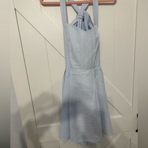 Light Blue Pinstripe Bow Back Dress
